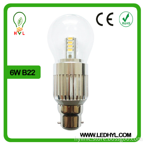 Golden color clear cover warm white 6W B22 led candle bulb